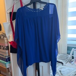 Michael Kors Royal Blue Blouse with Studded Neckline